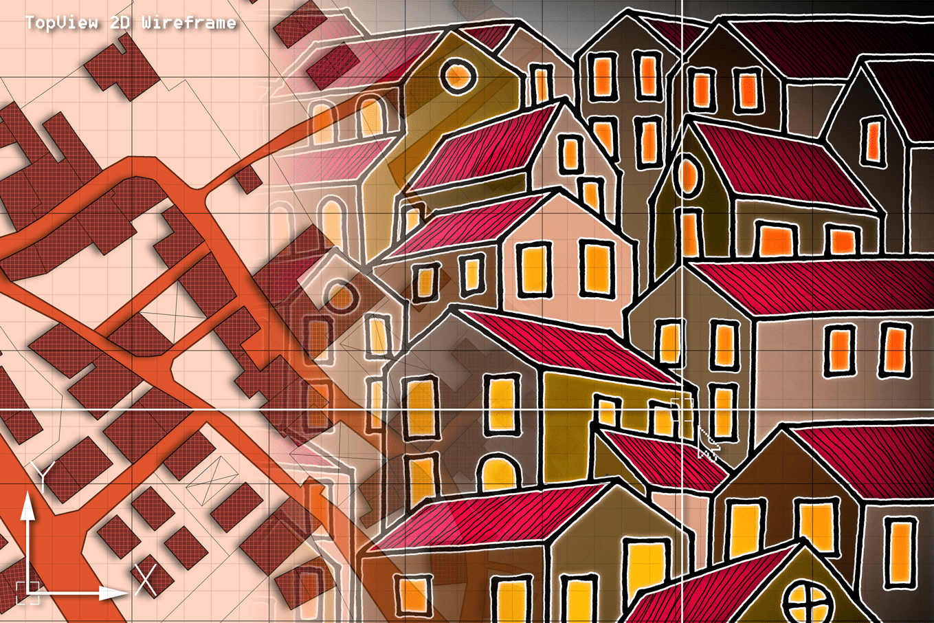 Illustration d'une carte et de maisons