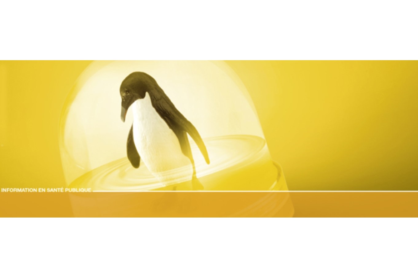 Illustration d'un pingouin avec les pattes dans l'eau sur un fond jaune