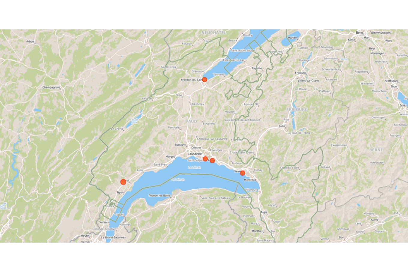 Carte localisation des cas de grippe aviaire dans l’avifaune sur territoire vaudois au 15.03.2023