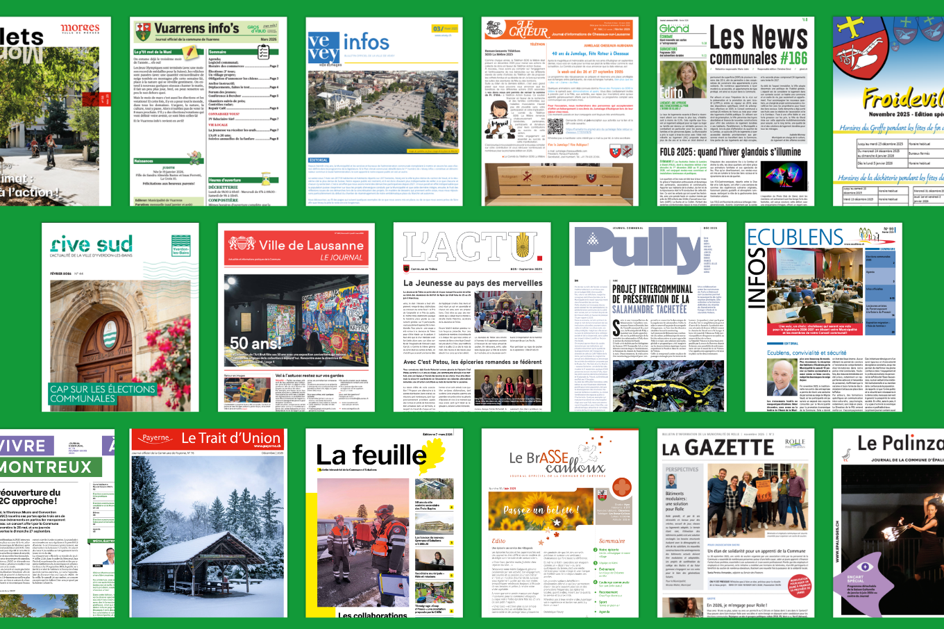 Couvertures de gazettes communales vaudoises.